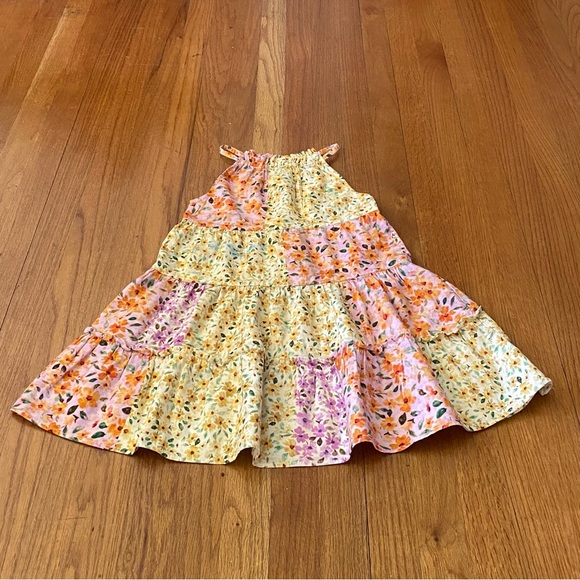 Zara Linen-Cotton Floral Multicolor Tiered Dress - Picture 1 of 8
